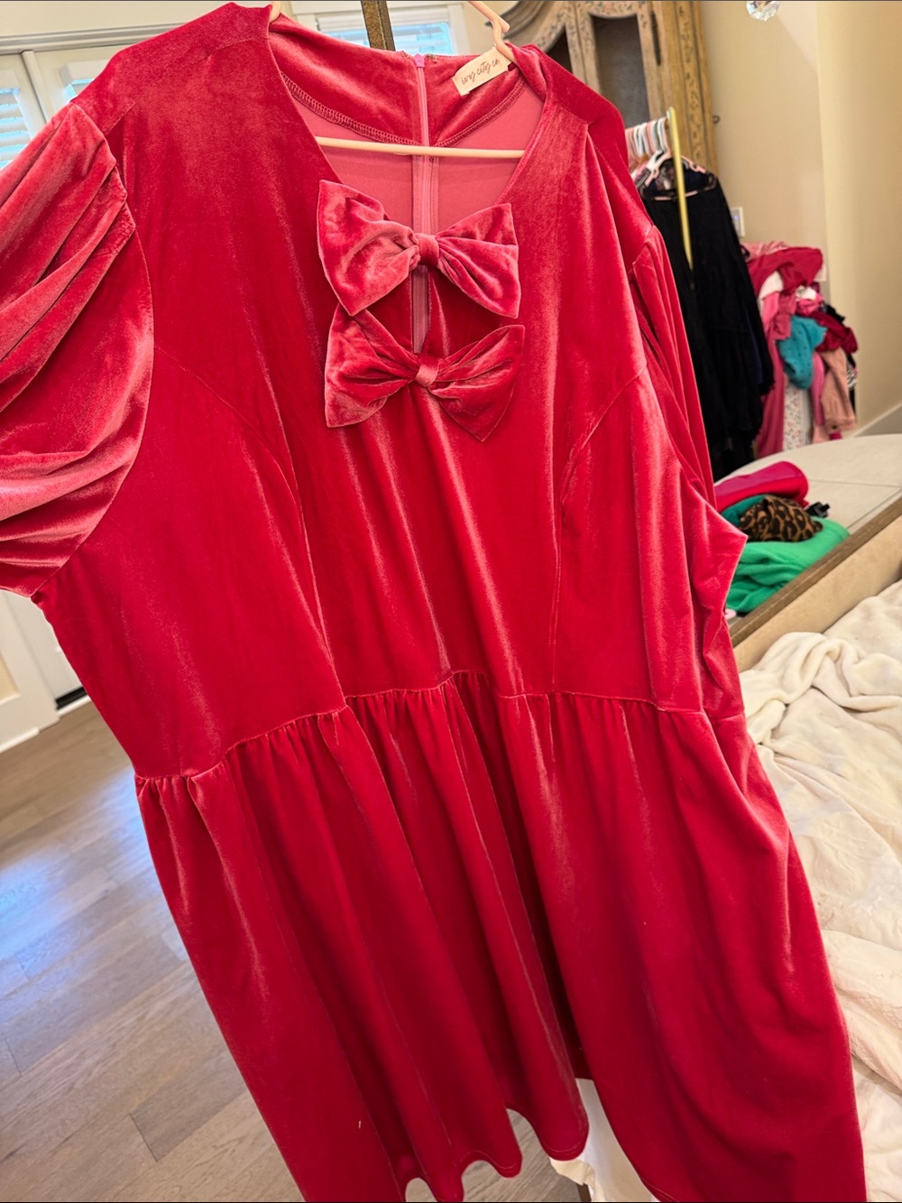 Ivy City Co Pink Velvet Dress with Bow Accents - so comfy, fun, and classy!!